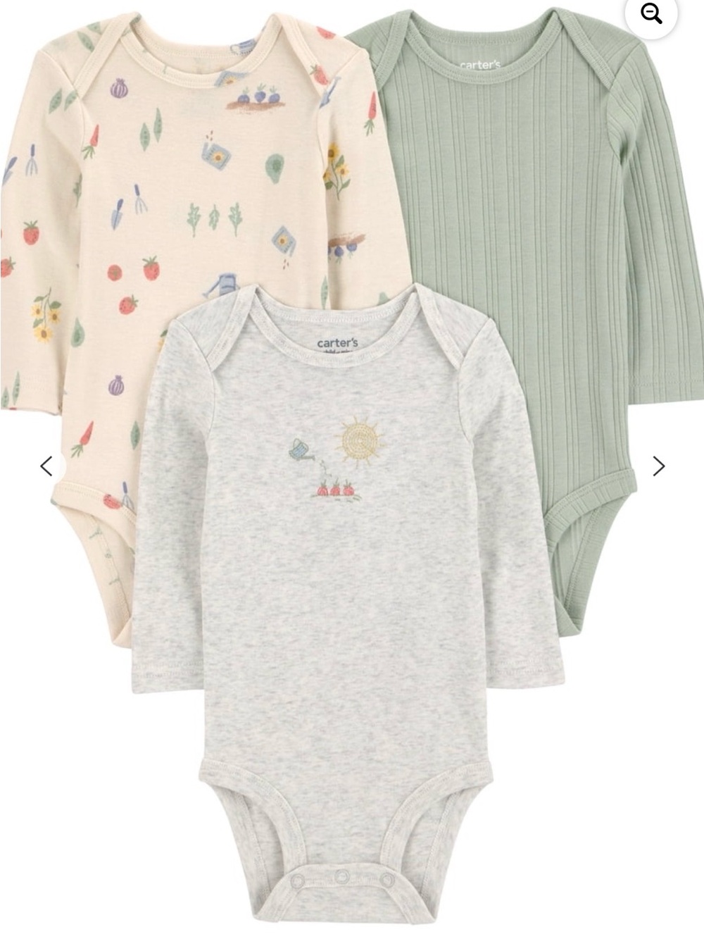 Carter's Long-Sleeve One-Piece Bodysuits - Sage, Cream & Heather Gray (3-Pack)